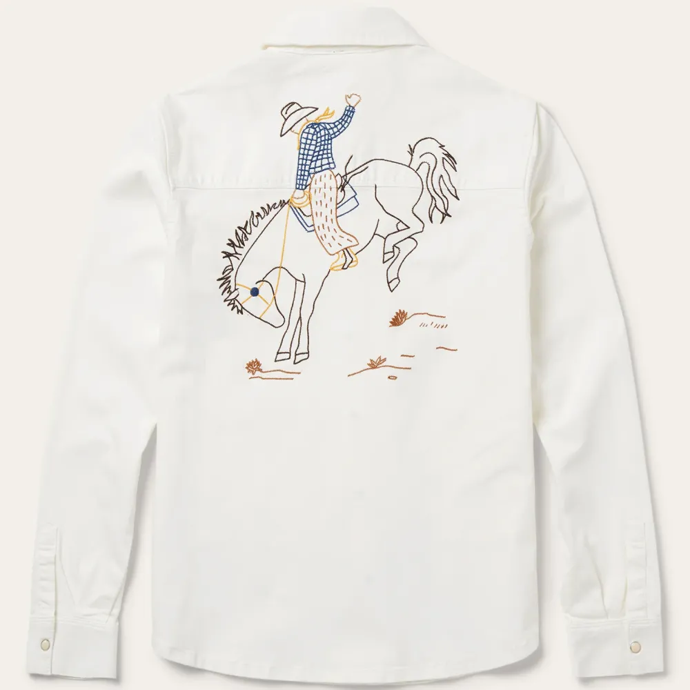 Stetson Western Embroidered Denim Shirt White Discount