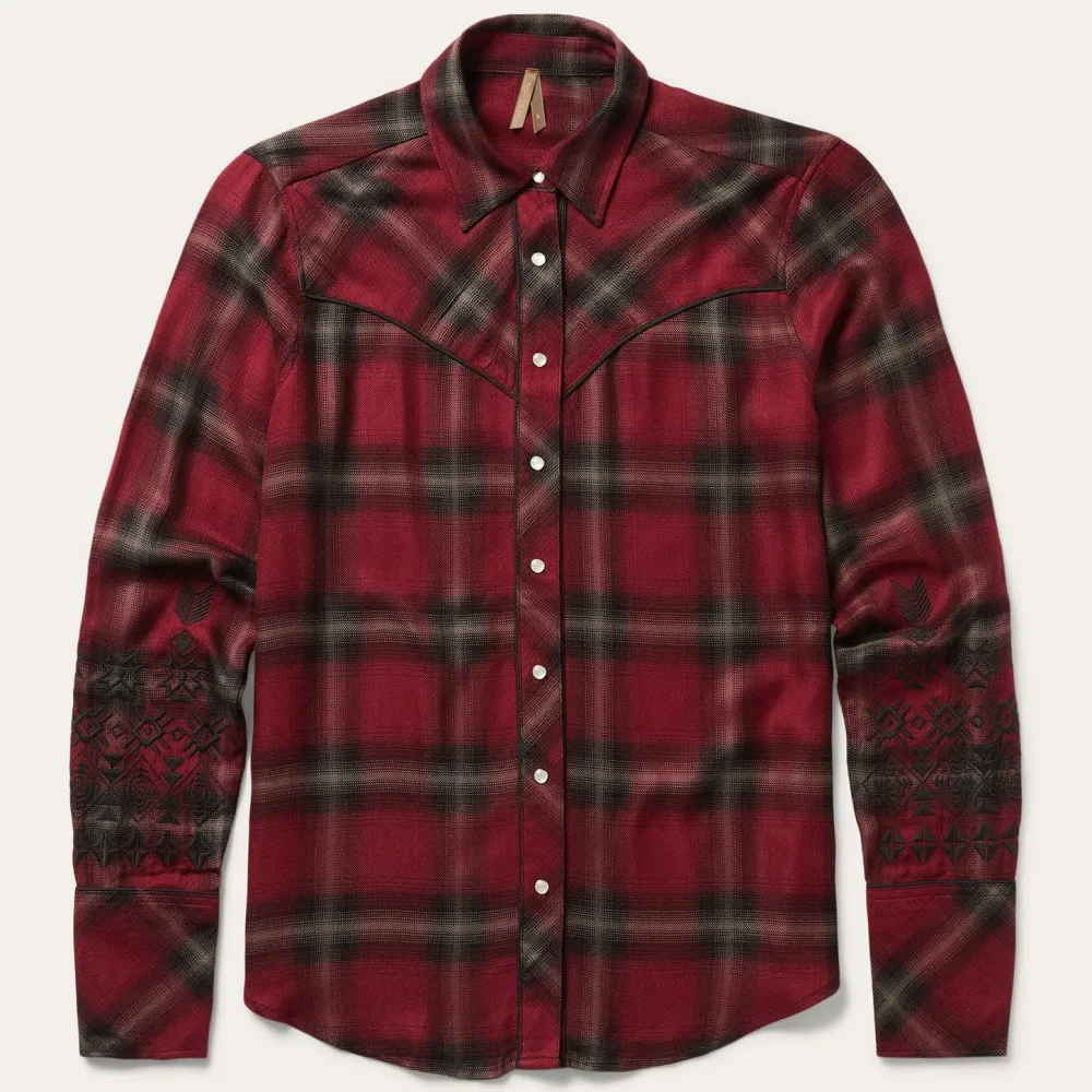 Stetson Western Plaid Blouse Wine Best