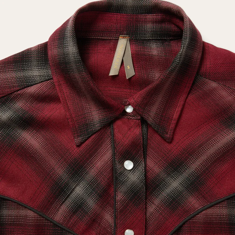 Stetson Western Plaid Blouse Wine Best
