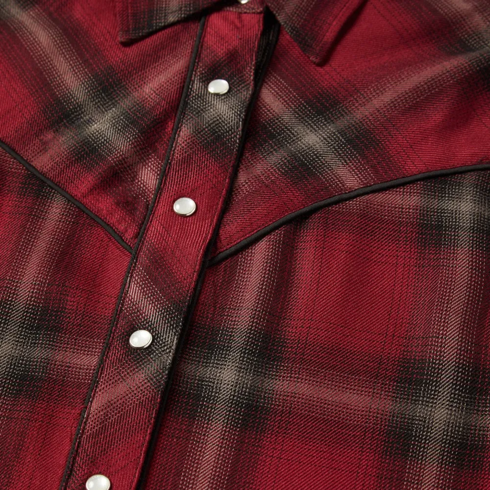 Stetson Western Plaid Blouse Wine Best