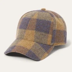 Stetson Wool Check Baseball Cap Cognac/Sand/Blue New