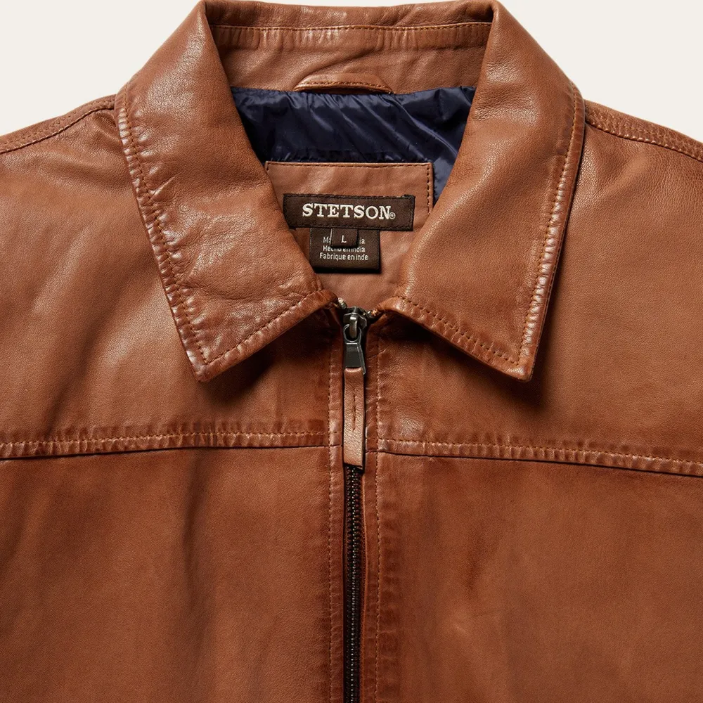 Stetson Zip-Front Lightweight Leather Jacket Brown Hot