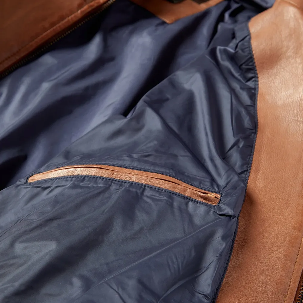 Stetson Zip-Front Lightweight Leather Jacket Brown Hot
